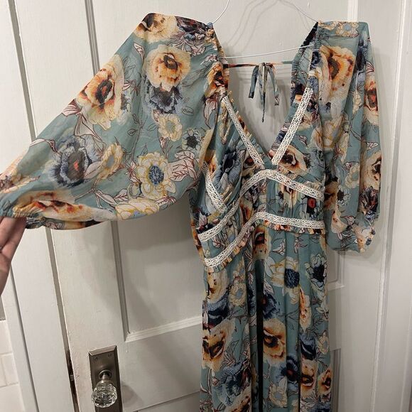 Maurices Floral Maxi Dress - Blue and Cream - Picture 2 of 5